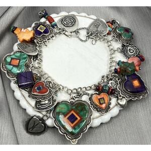 Vintage Aldrich 925 Treasure Chest Heart Charms Bracelet 105G /7.5in /5mm
